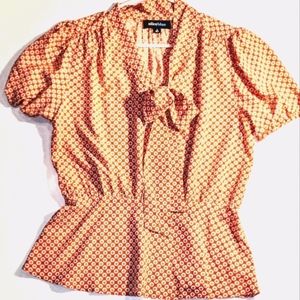 'Alice Blue' Tangerine Print Top w/ Bow- Size MEDIUM